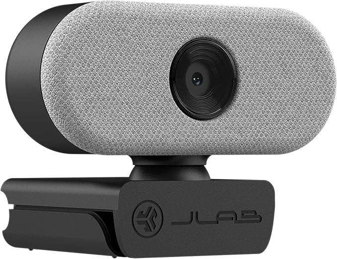 JLab Go Cam USB HD Webcam, White, 1080P/30 FPS, 2.1 Megapixels, Minimalist Portable Set-up, Omni-Directional Microphone, Compatible with PC, Mac and Chromebook