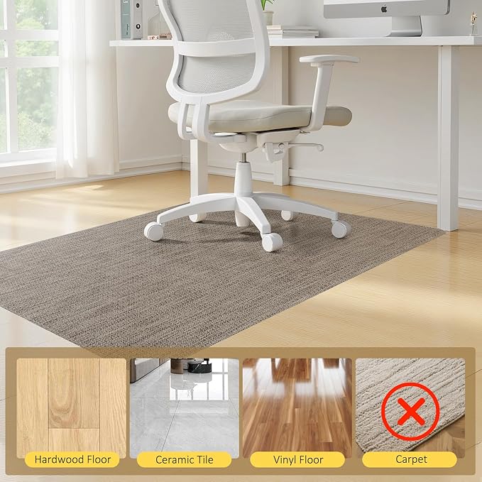 BesWin Office Chair Mat for Hard Floors, Heavy Duty Desk Floor Mat for Hardwood and Tile Floors, Computer Chair Mat for Rolling Chair, Anti Slip Floor Protector Mat for Office Home, Brown, 36" x 48"
