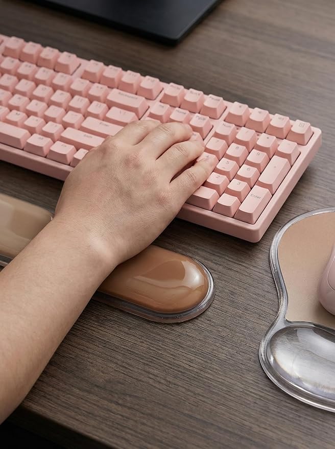 AUPET Ergonomic Gel Mouse Pad and Keyboard Wrist Rest Set, Crystal Gel Cushion Support, PU Base, Smooth Tracking Surface, Easy to Clean Desk Accessories for Office Home Laptop (Gradient Brown)