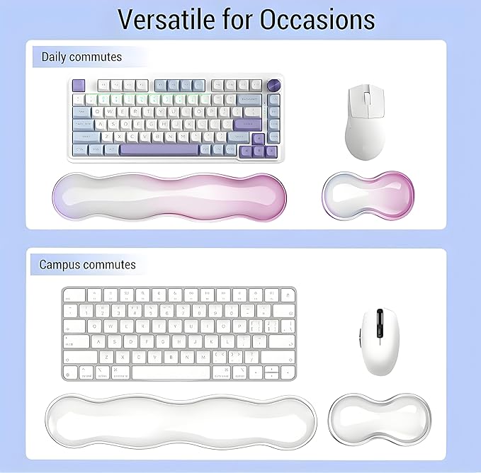 Gel Keyboard and Mouse Wrist Rest Set, Clear Silicone Ergonomic Support for Typing & Gaming Pain Relief, 2-PC Cute Wrist Rest for Office, Computer, Laptop (Green)