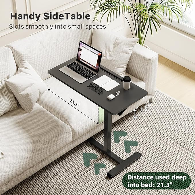 Mobile Standing Desk, Pneumatic Adjustable Rolling Desk(31.5 Inches), Portable Laptop Desk with Wheels, Overbed Bedside Table Laptop Table for Couch, Home, Office, Black