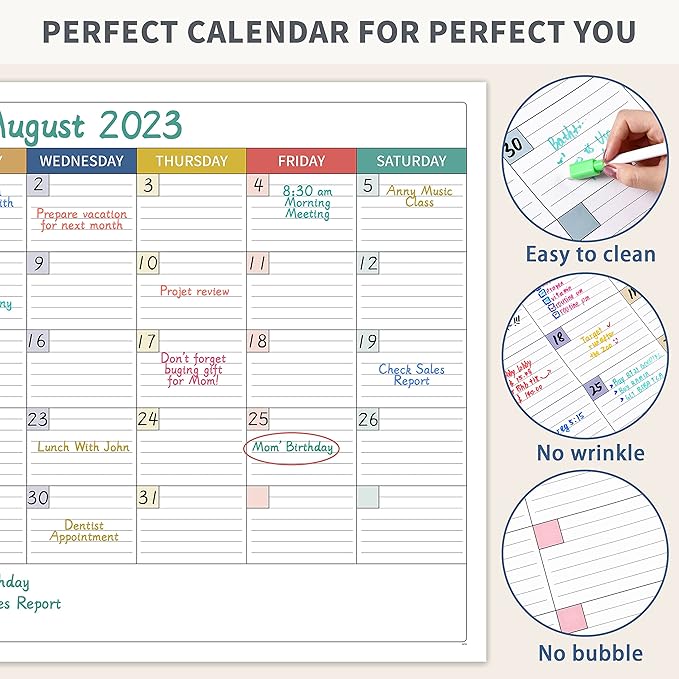 Large Dry Erase Calendar for Wall - Undated Dry Erase Calendar, Erasable Laminated Calendars for Wall with 8 Round Stickers, 40" x 28", Monthly Calendars for Office, Home, Classroom - Colorful