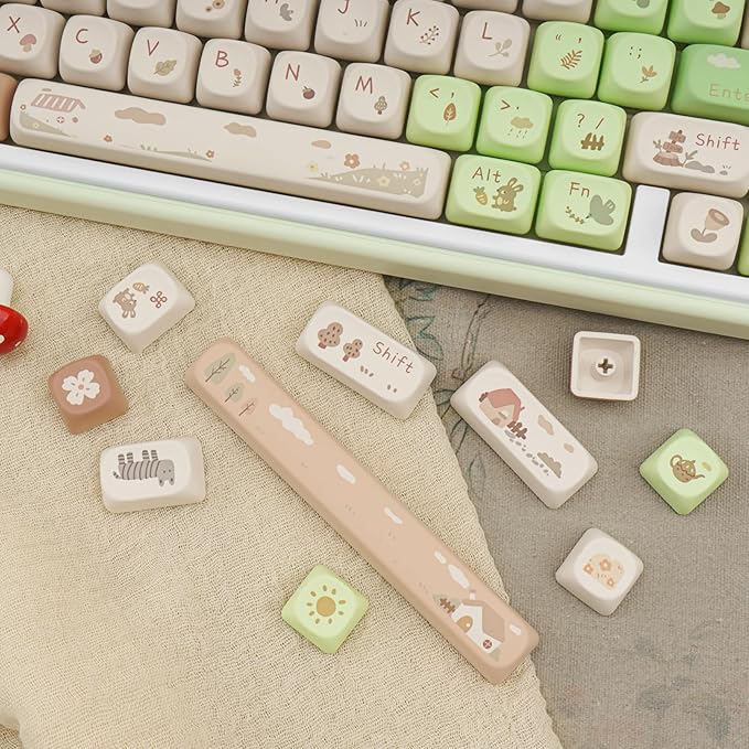 Pink White Keycaps, Dye-Sublimation PBT Keycaps, MOA Profile Cute Keyboard Keycap Set for 61/64/68/84/87/100/104/108 Cherry MX Mechanical Keyboard