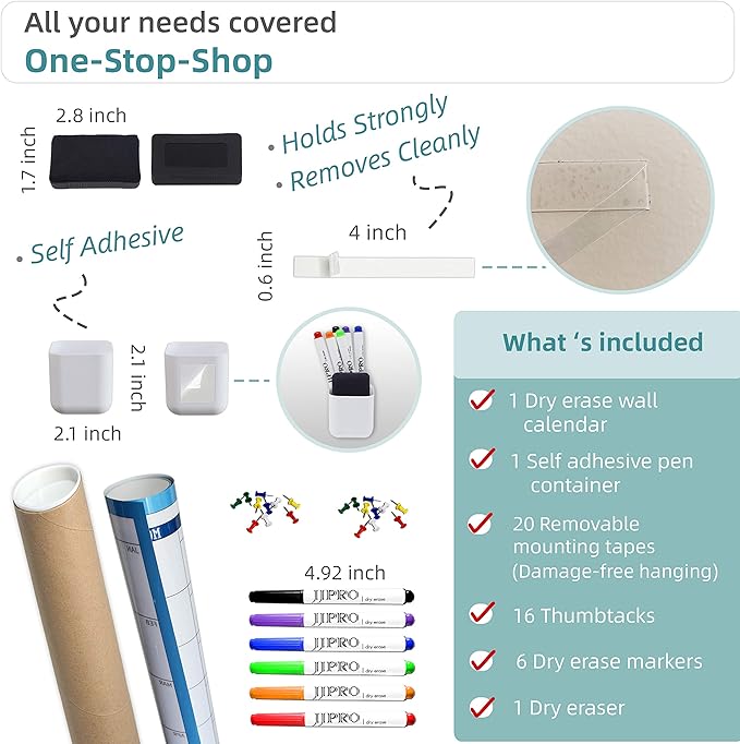 Large Dry Erase Wall Calendar - 38" x 72" - Undated Blank Reusable Yearly Calendar - Giant Whiteboard Annual Poster - Laminated Office Jumbo 12 Month Calendar