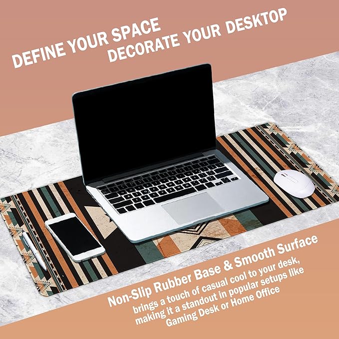 Rug Western Mouse Pad Stuff, Western Desk Accessories Vintage Aztec Rug Desk Mat Retro Native American Mouse Pads for Cowboys Large Gaming Mats for Women Men 23.6x11.8