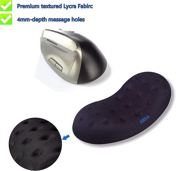 BRILA Upgraded Ergonomic Memory Foam Mouse Wrist Rest Support Pad Cushion for Computer, Laptop, Office Work, PC Gaming - Massage Holes Design Wrist Pain Relief