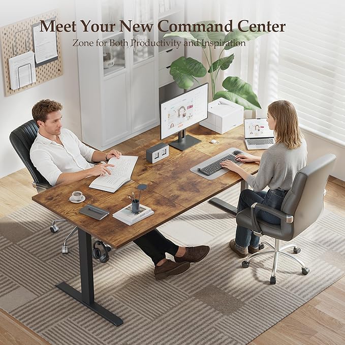 Klicelor 71 Inch Large Electric Standing Desk, Height Adjustable Office Desk, Sit Stand Up Computer Gaming Desk with Memory Preset, Three-Piece Desktop, Rustic Brown