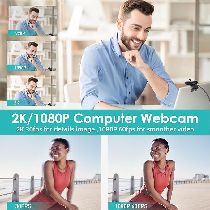 saylas 2K Webcam with Microphone, 78°FOV FHD PC Camera with 2K/30fps, 1080P/60fps, Privacy Cover, Plug & Play USB Web Cam, Autofocus, External Webcam for PC, Computer Web Camera for Laptop, Mac, Zoom