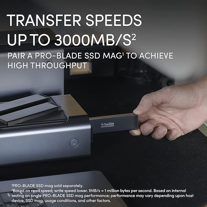 SanDisk Professional 0TB PRO-Blade Station - Powerful 4-Bay PRO-Blade SSD Mag Enclosure; Thunderbolt 3 and USB-C; Up to 3000MB/s Read - SDPM34F-0000-GBABD