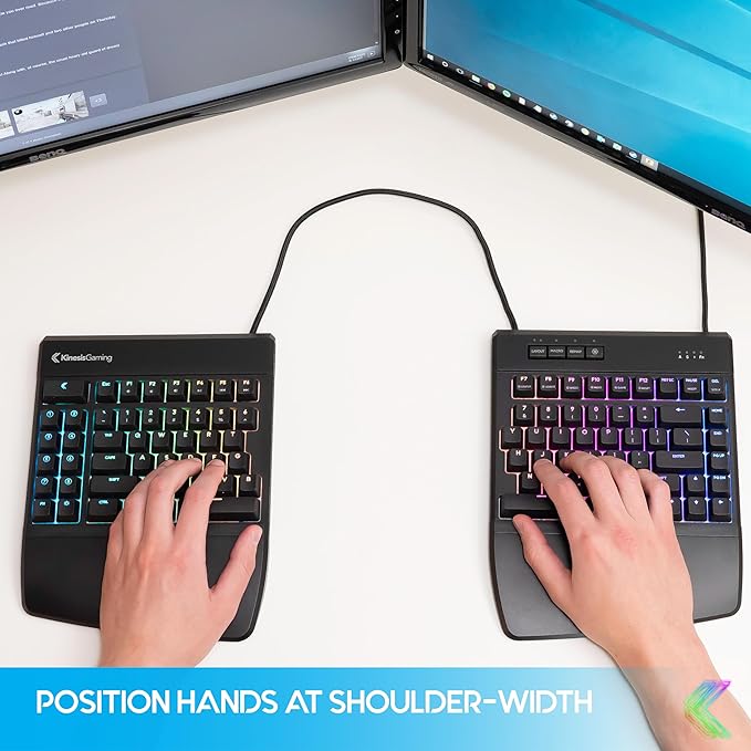 KINESIS Freestyle Edge RGB Plus Split Mechanical Keyboard | Hotswap Linear Switches | RGB | Ergonomic | Detachable Palm Support | Fully Programmable | Mac Keycaps Included | Lift Kit Included