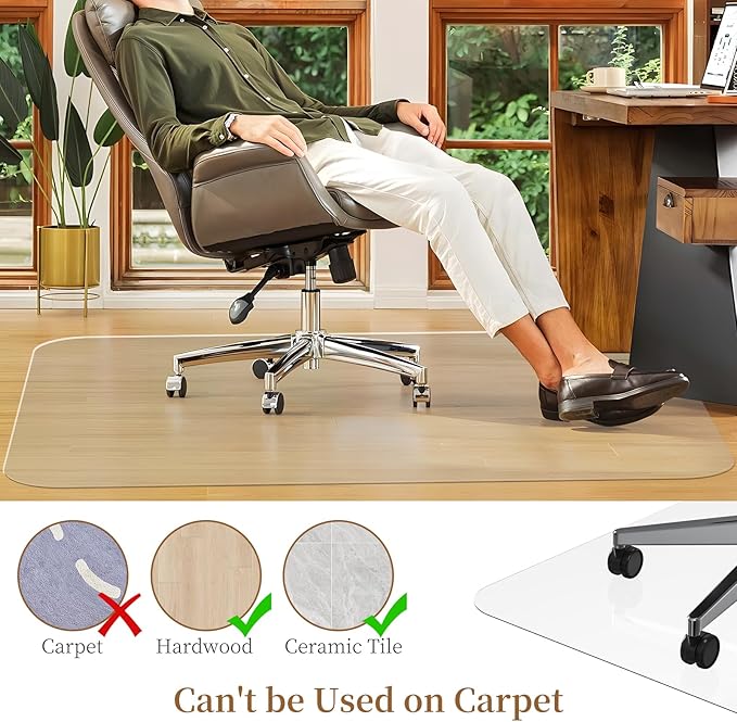 48" X 48" Office Chair Mat for Hardwood Floor, PVC Clear Desk Chair Mat for Hard Floors - Can't be Used on Carpet