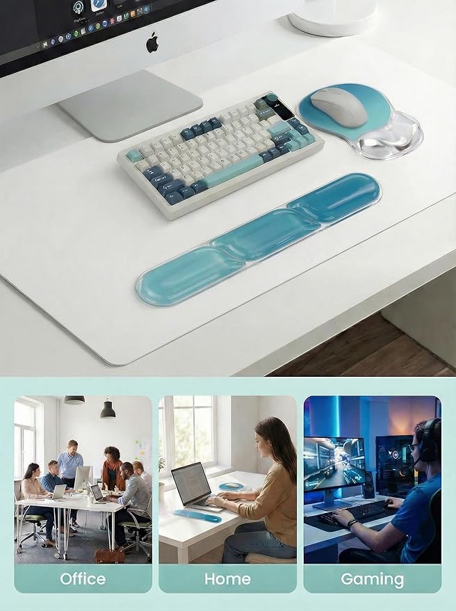 icolor Crystals Gel Mouse Pad Keyboard Wrist Rest Set, Ergonomic Keyboard & Mousepads Wrist Support, Non Slip Gel Keyboards Wrist Rest Desk Pad for Computer Laptop Gaming Office Gift (Seagreen)