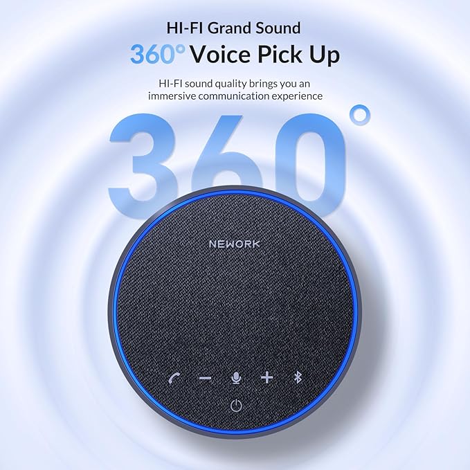 Conference Speakerphone – 3 AI Noise Reduction Mics, 360° Clear Voice, 12H Battery, Bluetooth & USB-C, Perfect for Home & Office Meetings