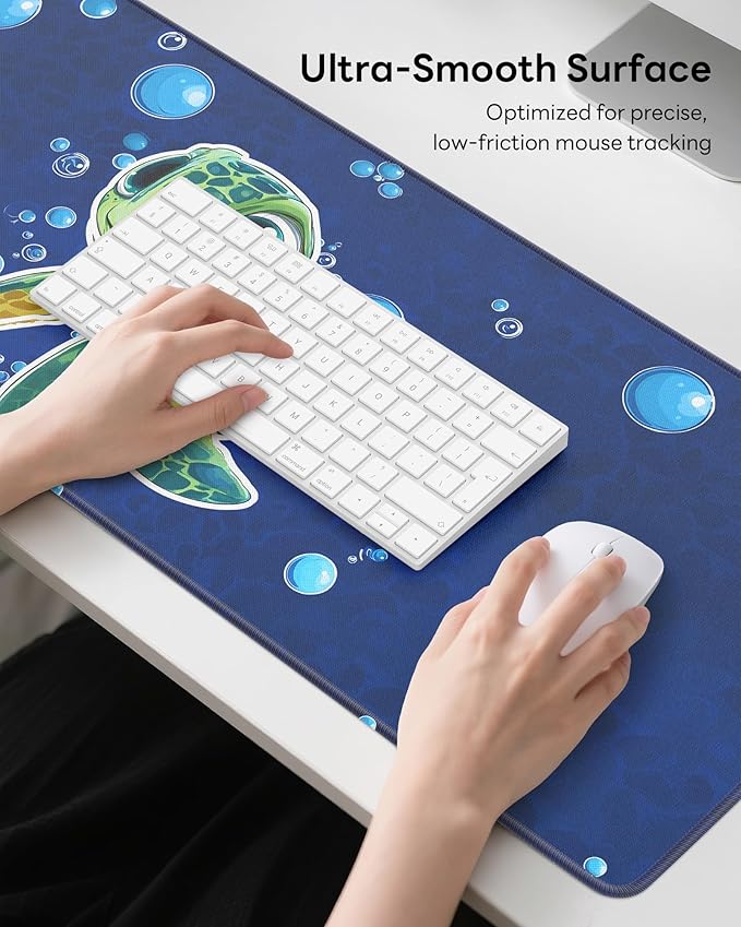 Turtle Mouse Pad, 31.5 x 11.8 Large Desk Mat with Stitched Edges & Non-Slip Base, Mousepad for Office, Home, Work, Cute Turtle