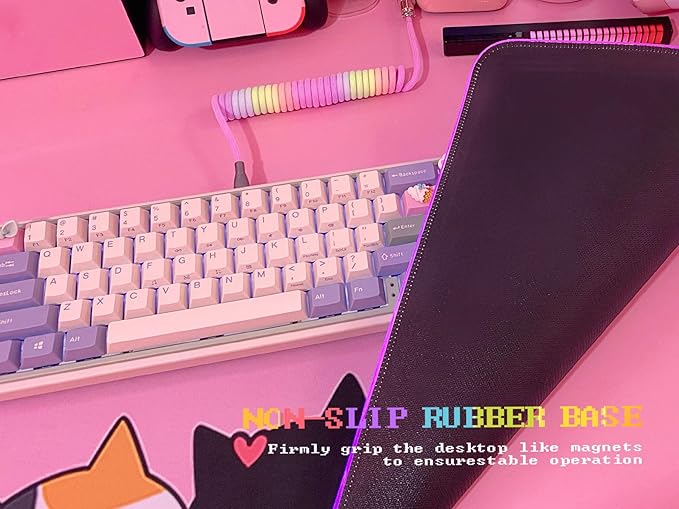 JMIYAV Pink Kawaii Cat RGB Gaming Mouse Pad 31.5x12 Inch PC XL Large Extended Glowing Led Light Up Cool Mouse pad Desk Pad Non-Slip Rubber Computer Mouse Mat Cute Mousepad 31.5x12 Inch