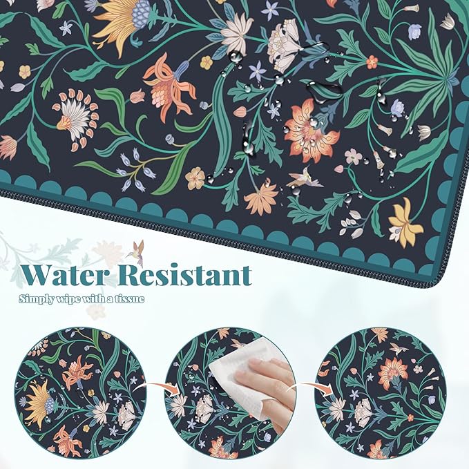 iLeadon Large Mouse Pad for Desk, Computer Cover Mat with Smooth Lycra Surface, Floral Desk Mat for Keyboard for Office, Home, Navy Blue