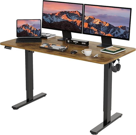 Electric Standing Desk Adjustable Height, 55x24 Inches Sit Stand up Desktop for Home Office, Ergonomic Rising Computer Table with Memory Preset,Rustic Brown