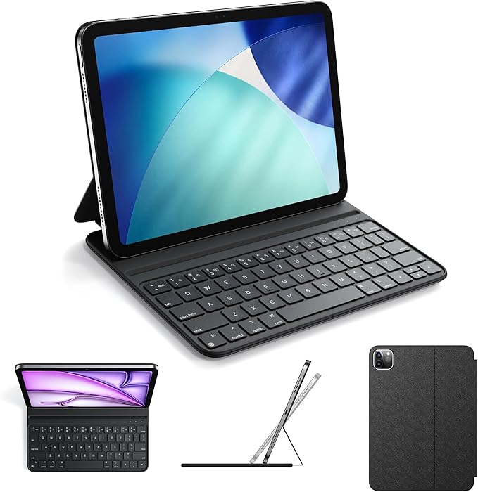 HOU Slim Bluetooth Keyboard Case for iPad Air 11 inch M4/M3/M2(2026/2025/2024), Air 5th/4th, Pro 11 (1st-4th Gen), Smart Folio, Magnetic Stand (2 Angles), Magnetic Charging, Synthetic Leather, Black