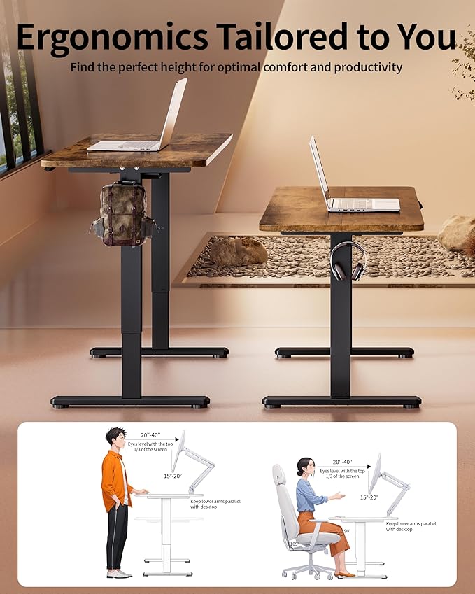 BIZUM Electric Standing Desk 60 x 24 Inch Computer Desk-Gaming Desk Rustic Brown Home Office Desks Height Adjustable Memory Stand Up Computer Workstation