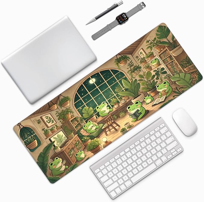 Cute Kawaii Frog Desk Mat Large Gaming Mouse Pad Cute Kawaii Frog Extended Mousepad Big in Laptop Computer Mouse Keyboard Mat for Office Desk Decor 31.5x12 in