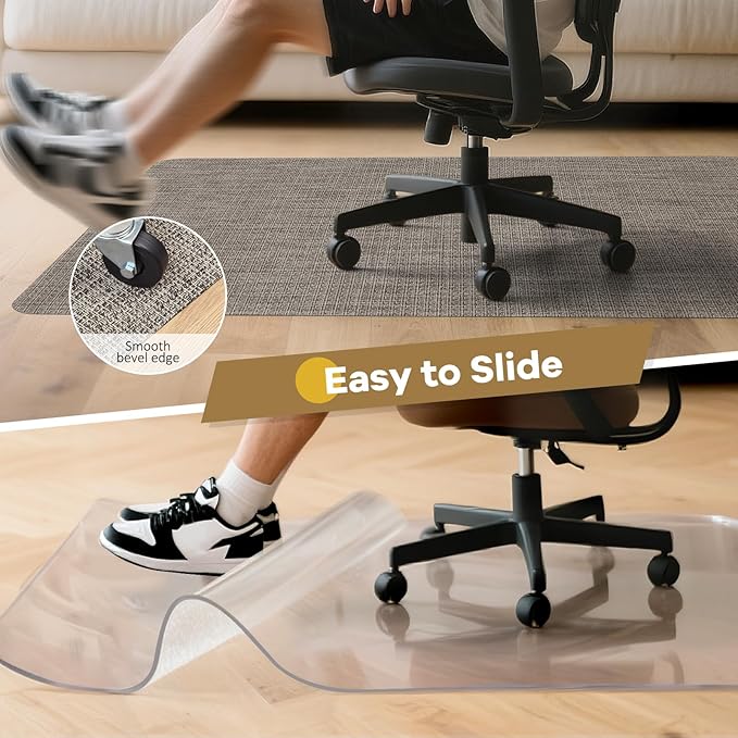 BesWin Large Office Chair Mat for Hardwood Floor, 48" x 60" Desk Floor Mat for Rolling Chair, Heavy Duty Anti-Slip Floor Protector Rug for Home Office, Brown
