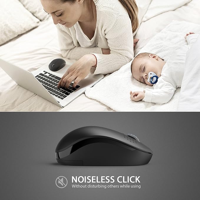 seenda Wireless Mouse for Laptop, 2.4G Noiseless Mouse with USB Receiver - Optical Tracking Portable Computer Mice for Chromebook, PC, Tablet, Windows System, 24 Months Battery Life - Black