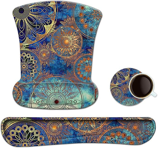 ToLuLu Keyboard Wrist Rest Mouse Pad Support, Gel Ergonomic Mouse Pads for Computer Laptop PC, Comfortable Durable Mousepad Keyboard Wrist Rests for Easy Typing Pain Relief, Blue Mandala