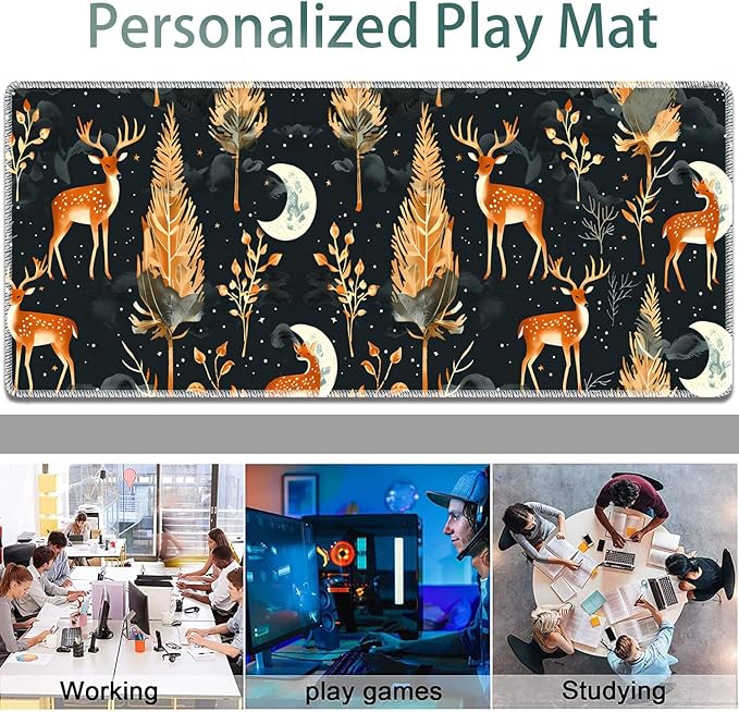 Large Gaming Mouse Pad + Keyboard Wrist Rest + Wrist Support + Coaster Set, Memory Foam Ergonomic for Easy Typing, XXL Extended Gaming Mouse Pad Table Pad - Forest Deer