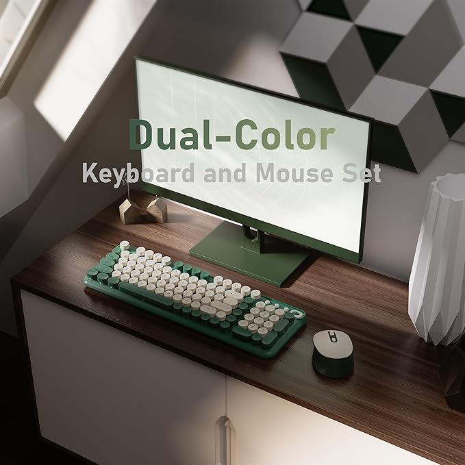 Wireless Keyboard and Mouse Combo, Full-Size 2.4G Set with Number Pad, Long Battery Life, Plug Play for Office and Student Use (Milk Dark-Green)