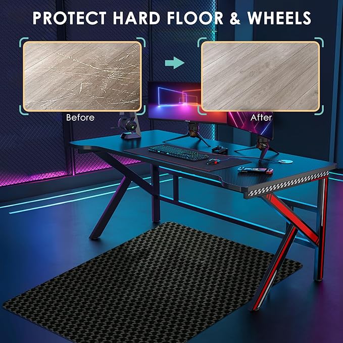 Vicwe Office Chair Mat for Hard Floor, 60"x46" Anti-Slip PVC Computer Chair Mats for Gaming, Easy Glide for Chairs, Multi-Purpose Floor Protector Desk Chair Mat for Home Office