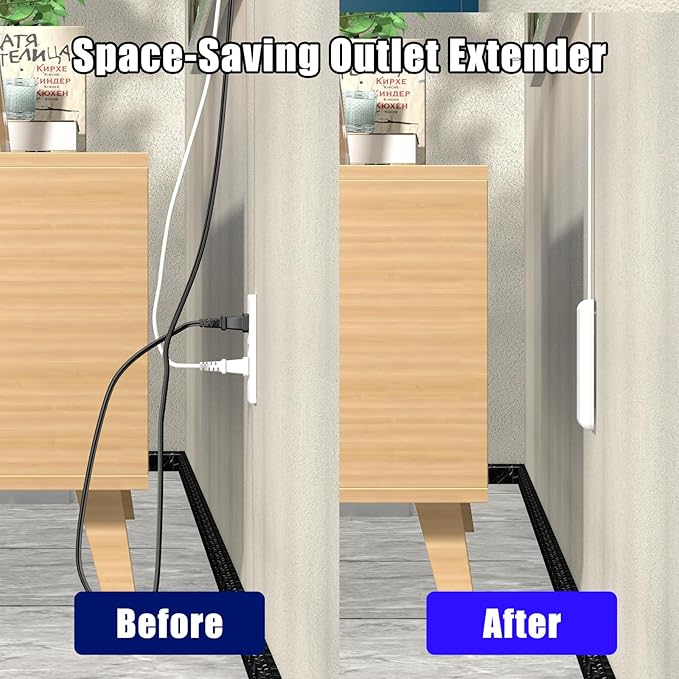 3FT Ultra Flat Plug Extension Cord Power Strip with Multi Outlets, Patented Detachable Ultra-Thin Outlet Concealer & Ultra-Flat Plug, Ideal for Home Improvement, Hide Bulky and Messy Cords