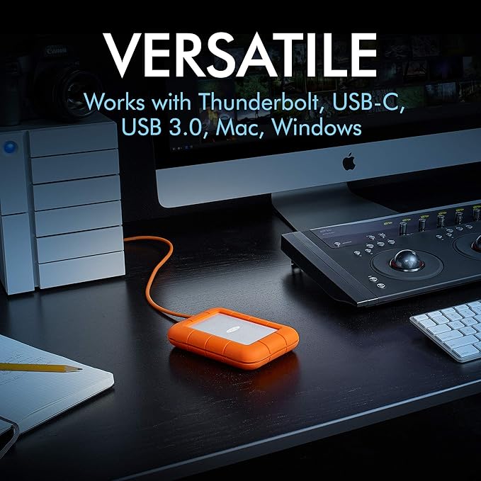 LaCie Rugged Thunderbolt USB-C 4TB External Hard Drive Portable HDD – USB 3.0 compatible, Drop Shock Dust Water Resistant, Mac and PC Computer Desktop Workstation Laptop, 1 Mo Adobe CC (STFS4000800)