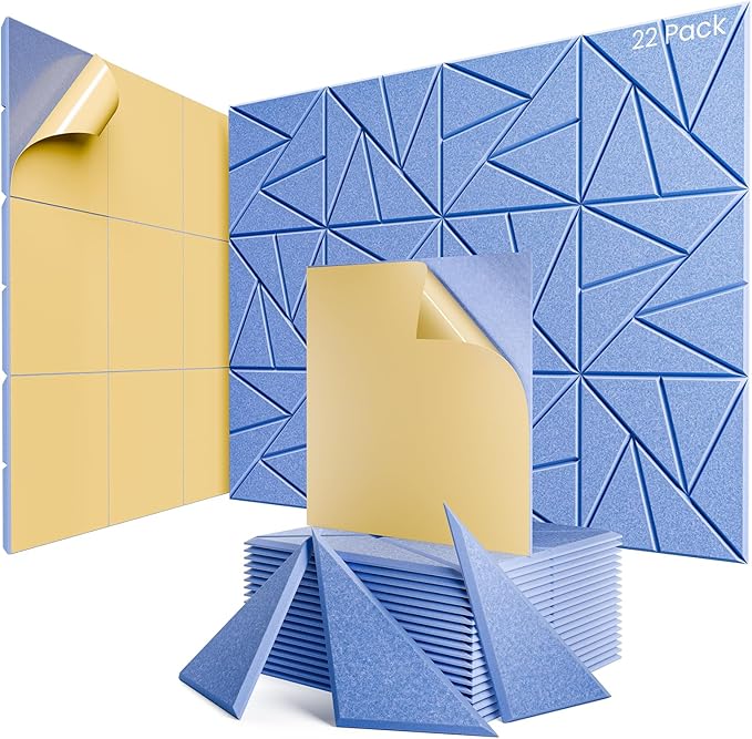 22 Pack Acoustic Panels with Self-Adhesive, 12"X 12"X 0.4"Sound Proof Foam Panels, Sound Panels High Density, Soundproof Wall Panels for Home Studio Office Light Blue