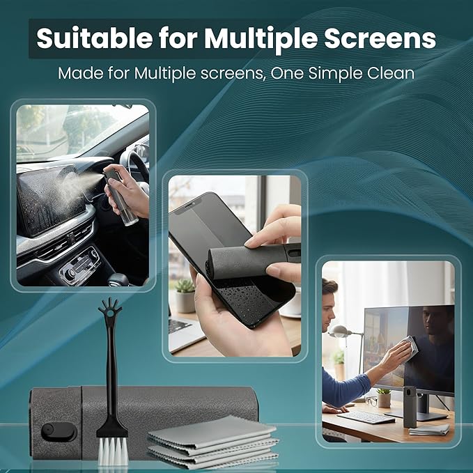 Car Screen Cleaner Spray Kit for Display & Touchscreens, Phone and iPhone Cleaner, iPad, Laptop, Computer, MacBook Screen Cleaning Solution for Automotive Infotainment and Daily Device Care