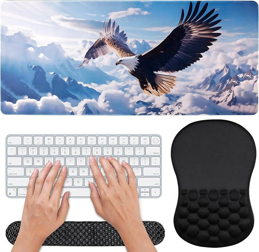 3 in 1 Set Ergonomic Mouse Pad with Wrist Rest, Keyboard Wrist Rest, Non-Slip Desk Pad, Memory Foam Breathable Support for Prolonged Typing and Mouse Use, Relief from Wrist Fatigue Jamboa