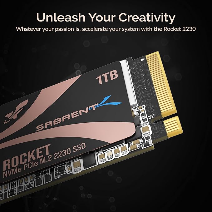 SABRENT Rocket 2230 1TB NVMe SSD – PCIe Gen4 M.2 2230 Internal SSD for Steam Deck, Surface Pro, ROG Ally – Up to 5000 MB/s Gen4 x4 Speed, DRAM-Less HMB Design [SB-2130-1TB]