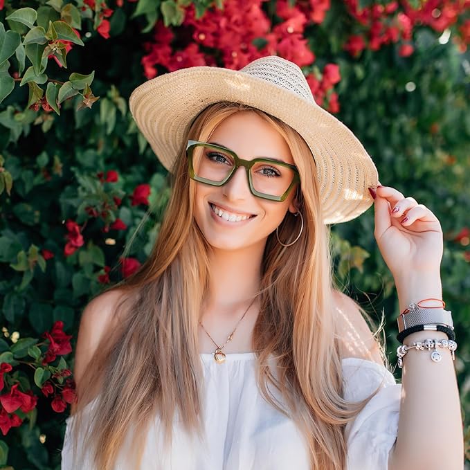 YDAOWKN Oversized Blue Light Blocking Glasses for Woman Rectangle Frame Fashion Chic Preppy Anti Eyestrain