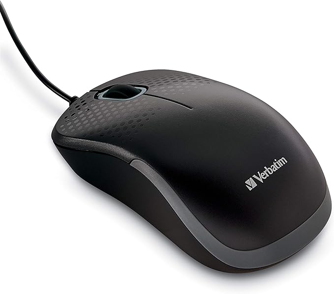 Verbatim USB Silent Corded Optical Mouse - Computer Wired Noiseless and Silent Click Mouse for Mac and PC - Black