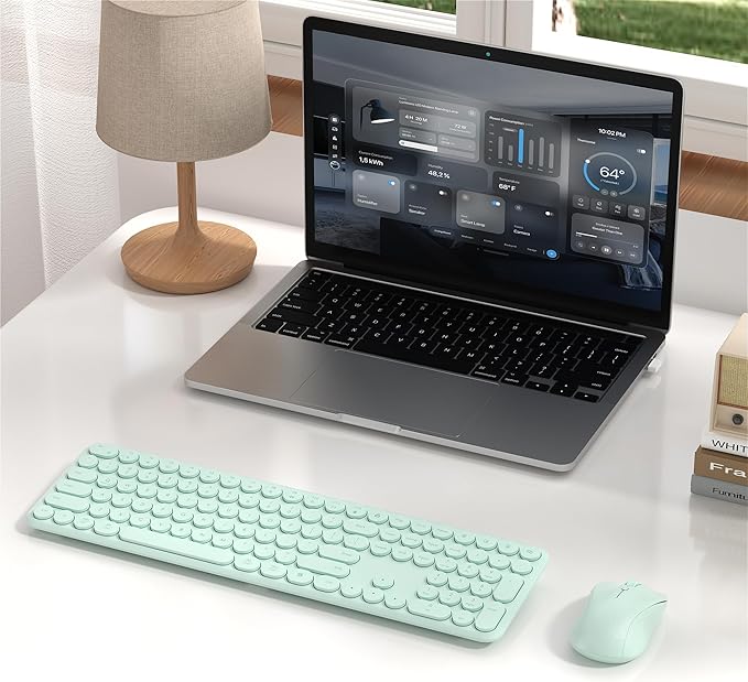 Wireless Keyboard and Mouse Set – MPTOG Full-Sized 110Pcs Slim Round Key Design, Quiet Typing, Adjustable DPI Ergonomic Mouse, Wireless Combo for PC, Mac, Laptop, Tablets(Mint Green)
