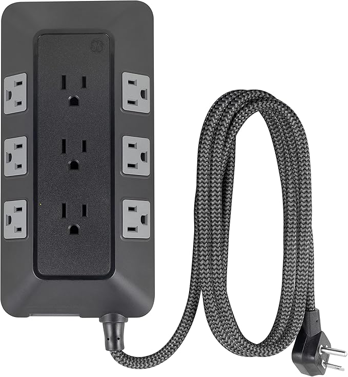 GE UltraPro 9-Outlet Surge Protector, 8', Black