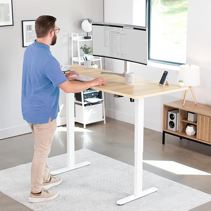 VIVO Electric 71 x 30 inch Stand Up Desk, Height Adjustable, Light Wood Top White Frame, Home and Office Furniture Sets, DESK-KIT-0W7C