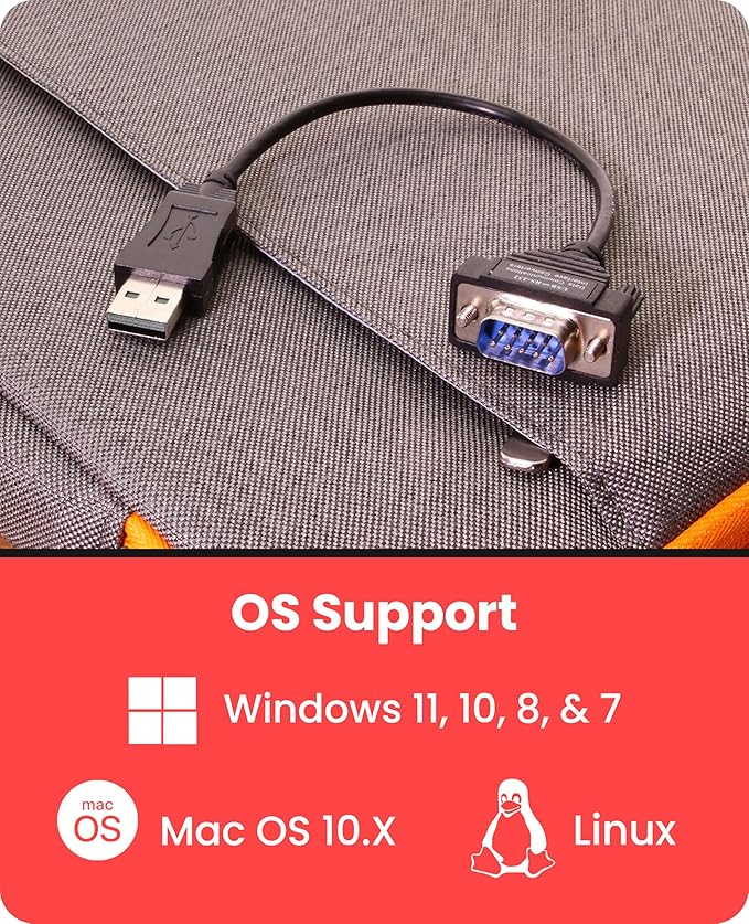Gearmo® Ultra Compact 8 Inch USB to Serial Cable - Windows/Mac/Linux, 64-bit Compatible RS232 DB9 Adapter with FTDI Chipset