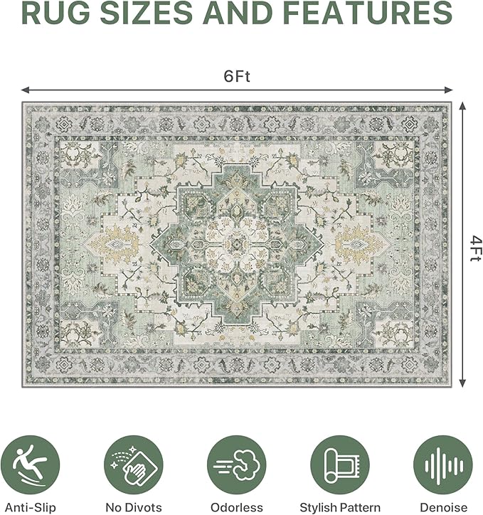 48"x72" Office Chair Mat for Hardwood Tile Floor, Under Desk Carpet Protector for Rolling Computer Chair Mat, Machine Washable Area Rug, Anti-Slip 1/5" Thick Low Pile Thin Vinyl Floor Mat, Green