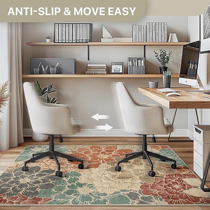 48"x60" Office Chair Mat for Hardwood Tile Floor, Under Desk Carpet Protector for Rolling Computer Chair Mat, Machine Washable Area Rug, Anti-Slip 1/5" Thick Low Pile Thin Vinyl Floor Mat, Terracotta