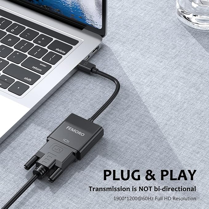 FEMORO Mini DisplayPort to VGA Adapter 2 Pack, Mini Display Port DP to VGA Cable Converter Male to Female (Thunderbolt and Thunderbolt 2 Port Compatible) Black