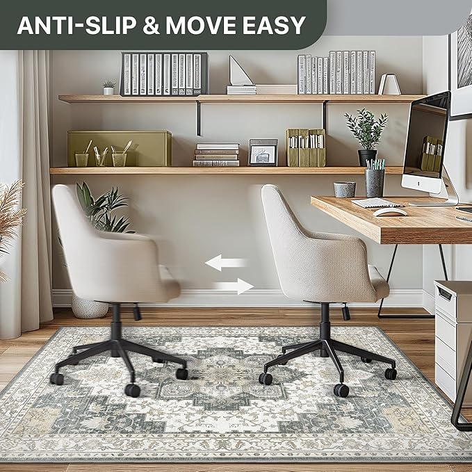 48"x60" Office Chair Mat for Hardwood Tile Floor, Under Desk Carpet Protector for Rolling Computer Chair Mat, Machine Washable Area Rug, Anti-Slip 1/5" Thick Low Pile Thin Vinyl Floor Mat, Grey
