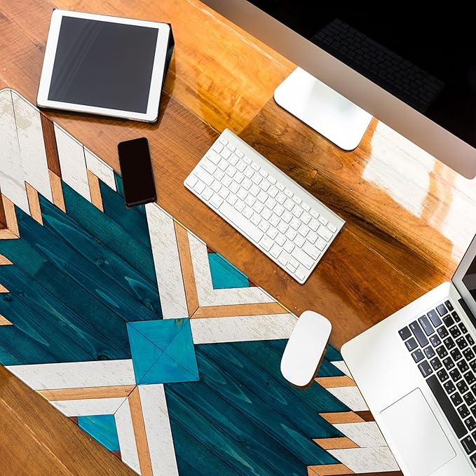 Western Mouse Pad, Western Desk Accessories, Blue Green Aztec Rug Desk Mat Retro Southwest Gaming Large Mouse Pad for Desk Vintage Computer Gifts for Cowboy Cowgirl Western Office Decor 31.5x11.8