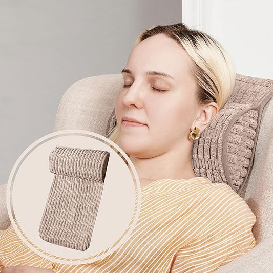 WdFour Headrest, Neckroll Pillow, Support Cushions for Neck, Back or Foot for Sofas, Recliners, Office Chairs, Massage Chairs, Neck Pain Relief and Cervical Support. (Khaki, 17" Wx2.7 D)