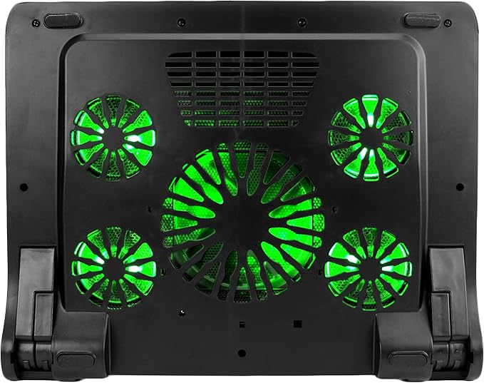 Enhance Gaming Laptop Cooling Pad Stand with LED Cooler Fans, Adjustable Height, & Dual USB Port for 17 inch Laptops - 5 Ultra Quiet High Performance Fans 2630 RPM & Built-in Bumpers - Green