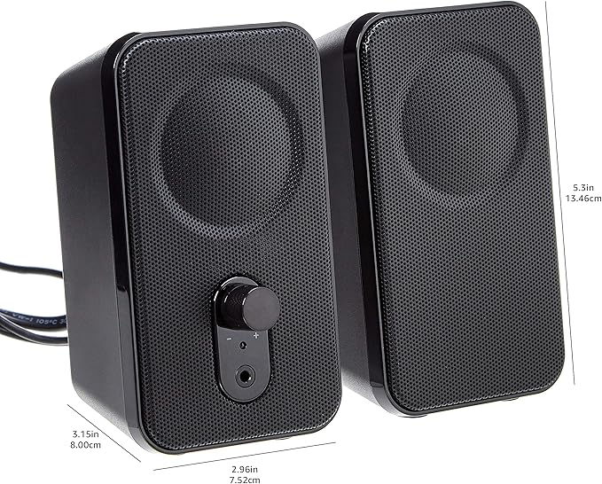 Amazon Basics AC-Powered Computer Speakers for Desktop or Laptop PC with Volume Control, Headphone Jack, Black (US Version)